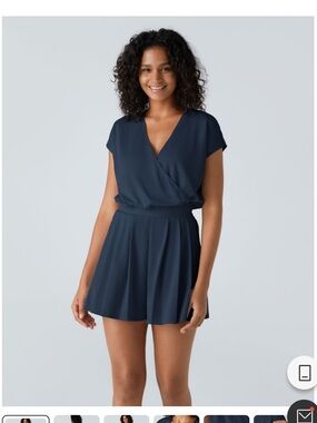 Halara V Neck Short Sleeve Pocket Waffle Casual Romper navy blue M NWT